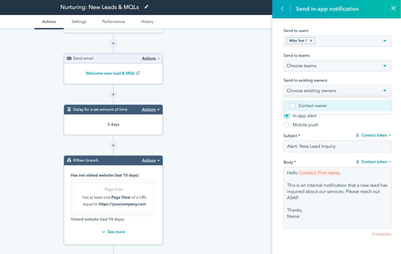 Email automation setup in HubSpot for personalized lead nurturing campaigns.